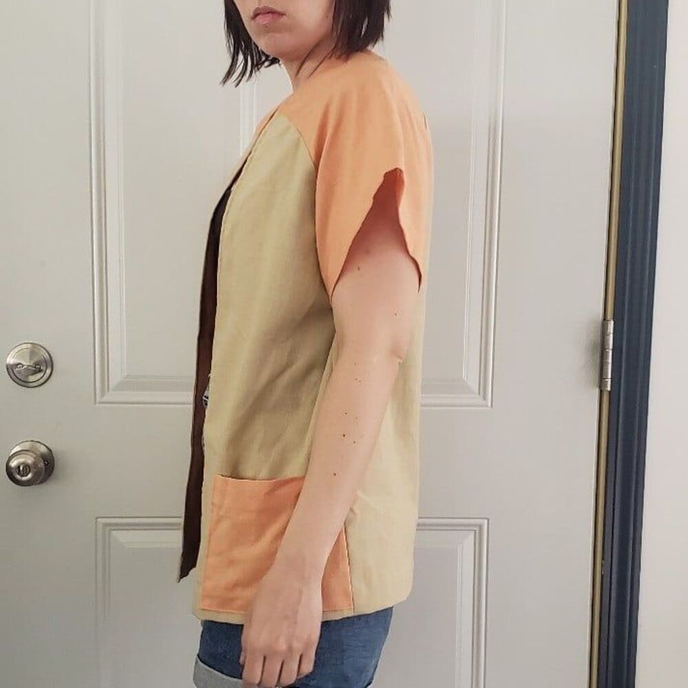 80s/90s Coral and Tan Linen(?)‎ Top - Picture 2 of 3
